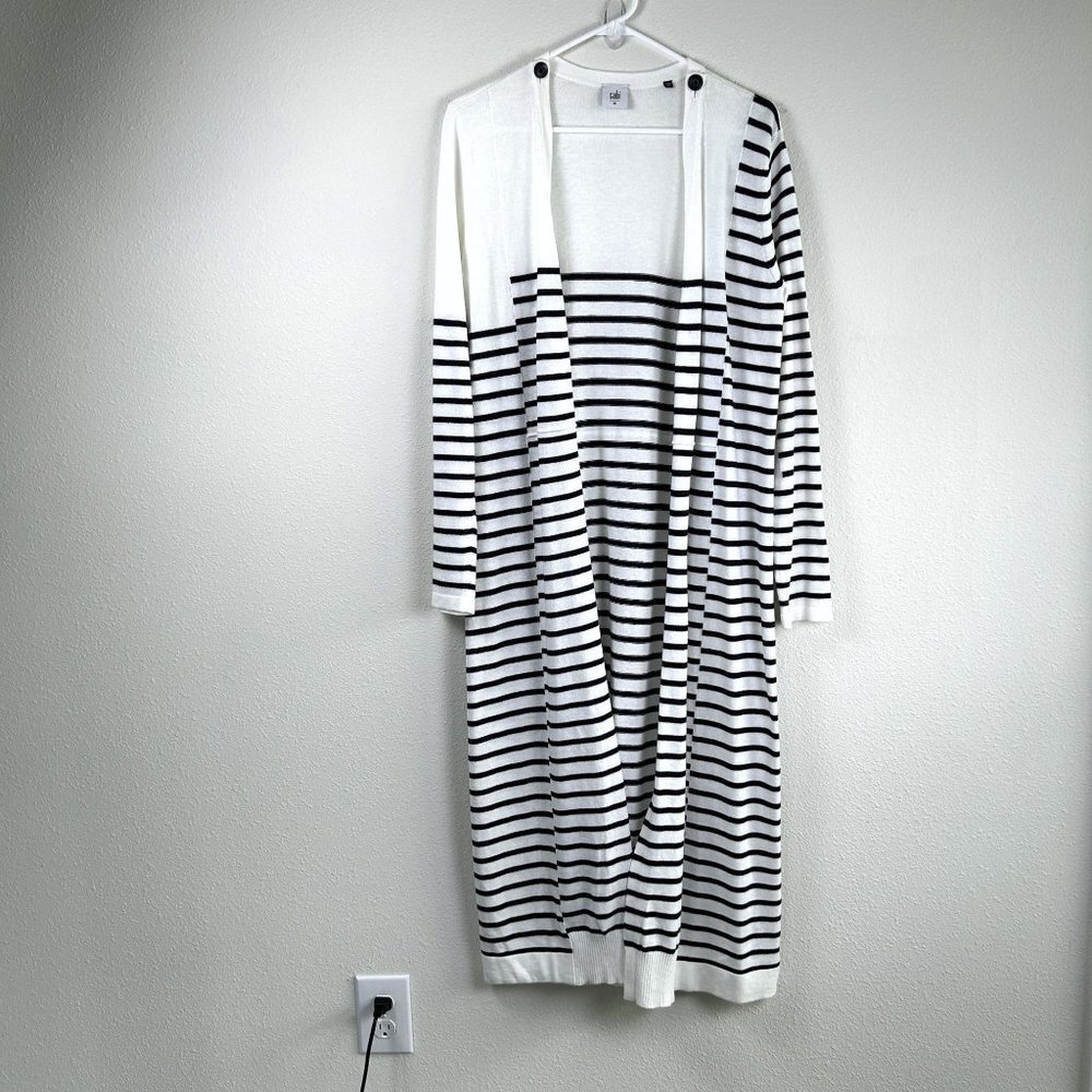 Cabi Victory Sweater Cardigan Duster Womens Size M Navy Blue White Stripes 5141